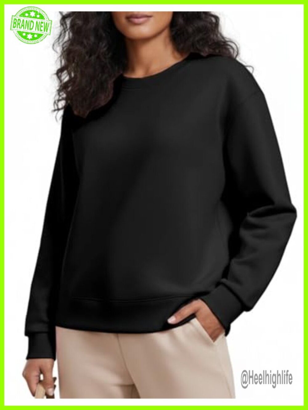 Soft Crewneck Sweatshirt Long Sleeve Casual Pullover Side Split Hem